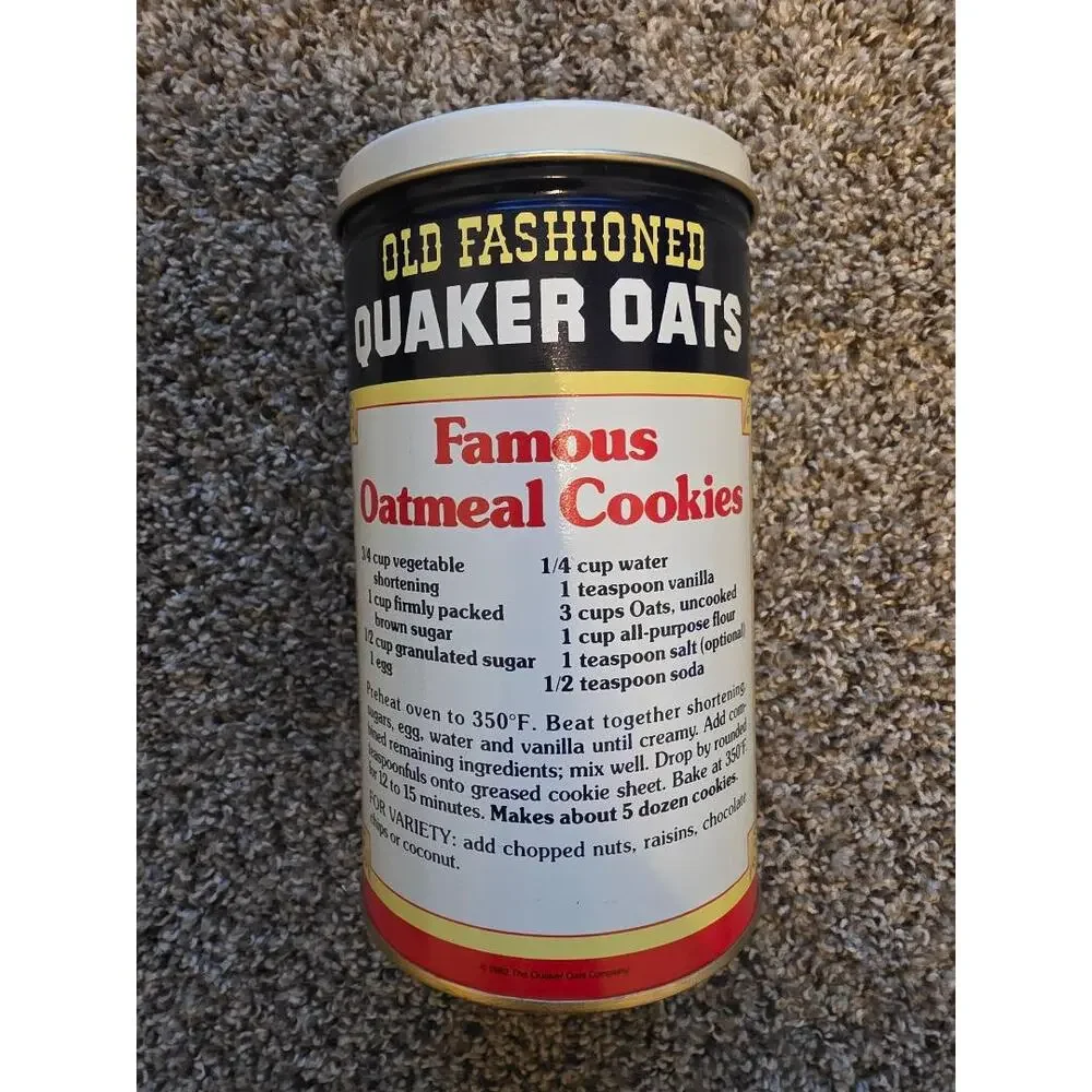 Vintage 1982 Quaker Oats Limited Edition Tin Canister w/ Lid Farmhouse Kitchen
